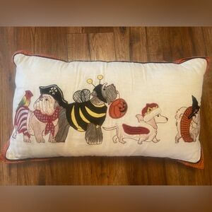 Pier 1 One Halloween Embroidered Dog Parade 22" Lumbar Throw Rectangle Pillow